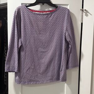 Talbots Red and Blue Patterned Crewneck 95% cotton 5% spandex.